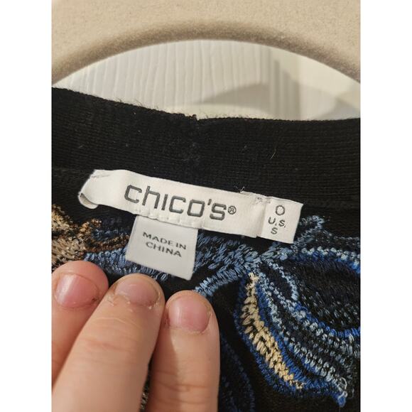 Chico's Floral Embroidered Cardigan Sweater Black Blue Open Front Size 0 Small - Picture 4 of 7